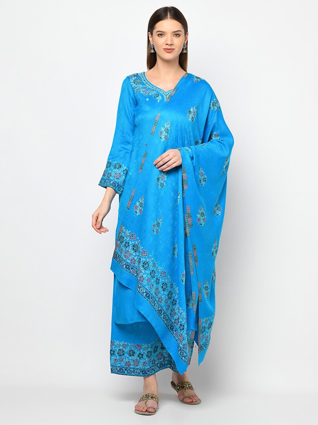 

Safaa Women Blue Floral Woven Designed Unstitched Dress Material