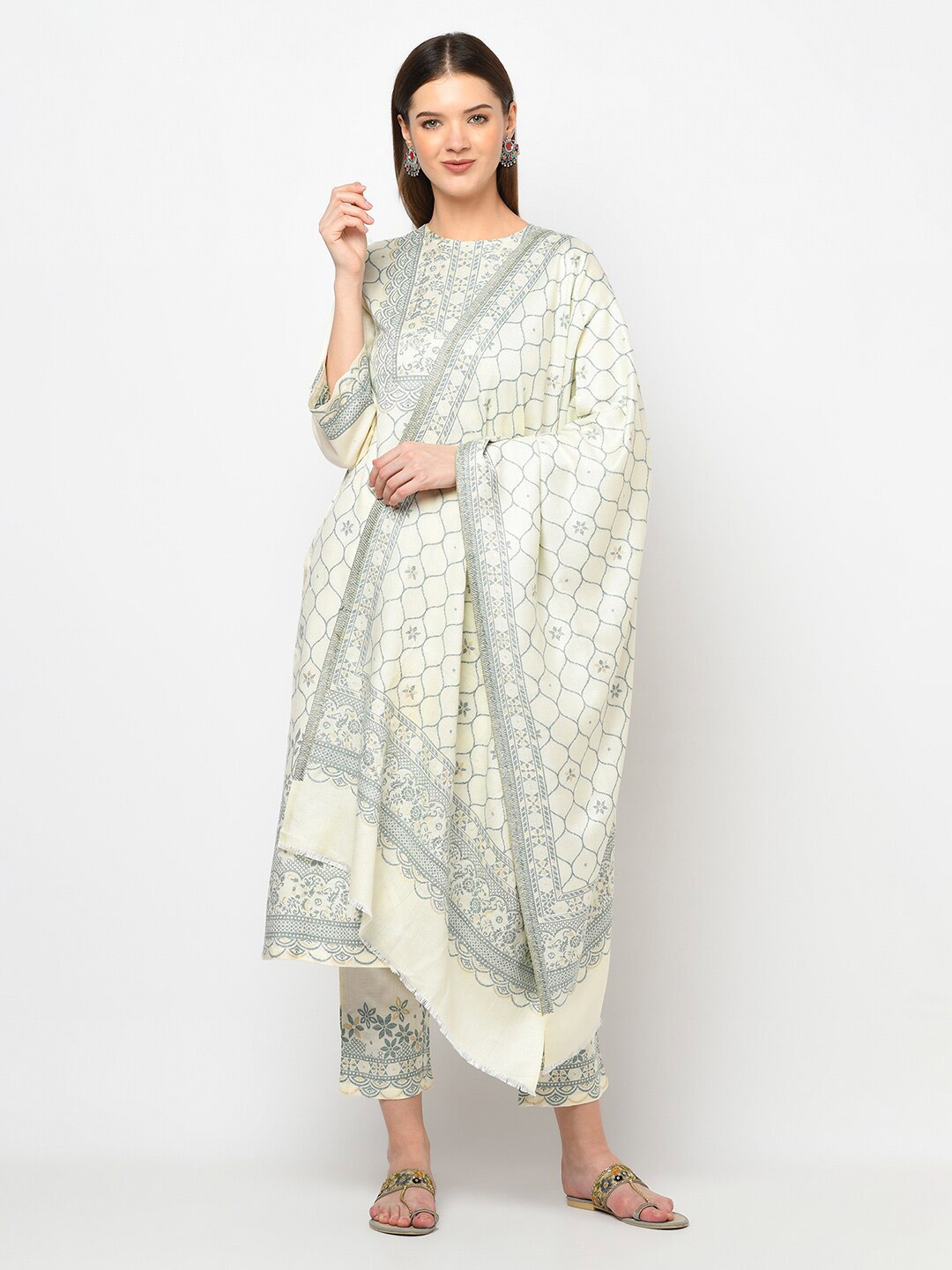 

Safaa White & Grey Viscose Rayon Unstitched Dress Material