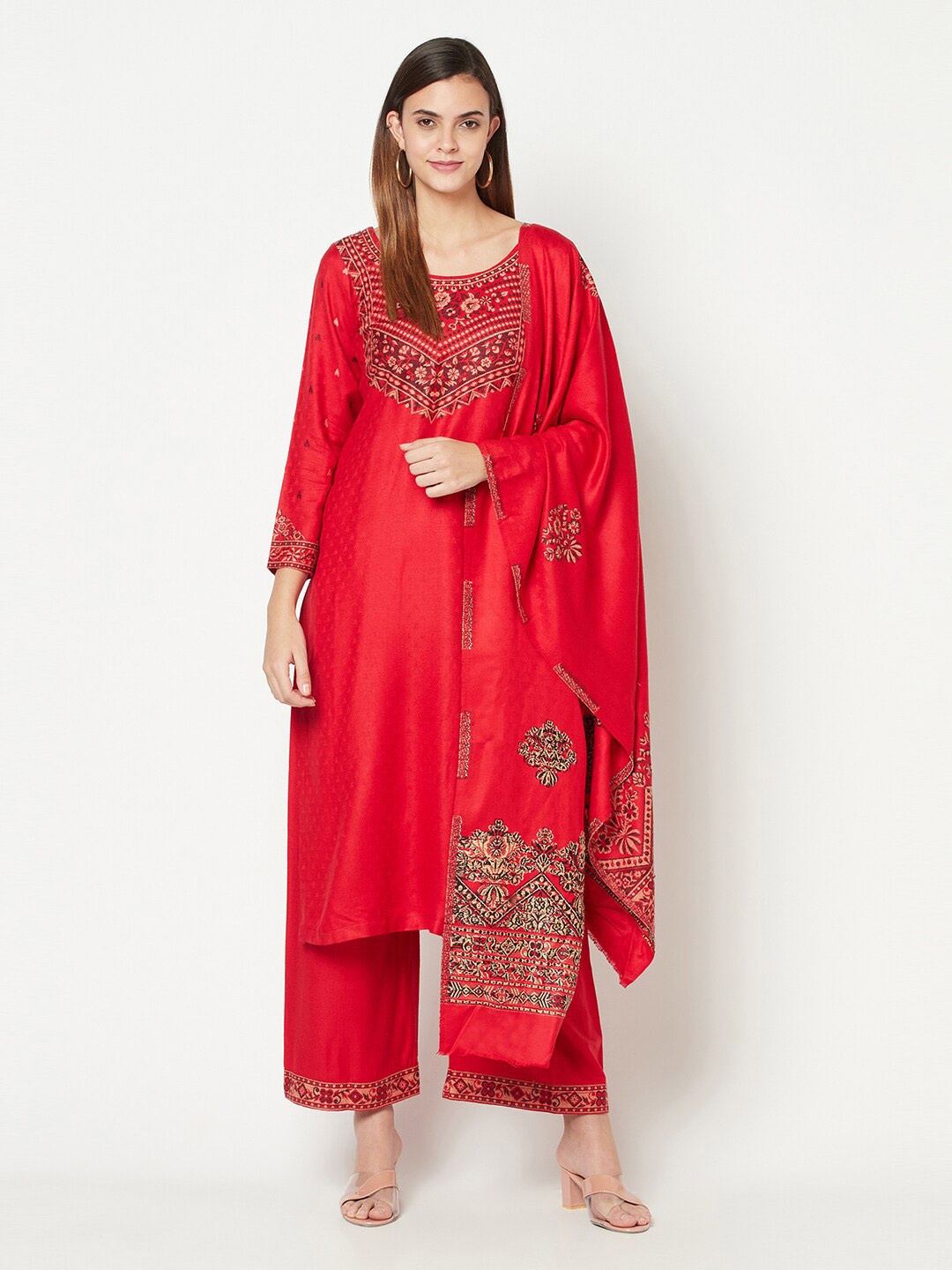 

Safaa Red & Black Acro Wool Unstitched Dress Material