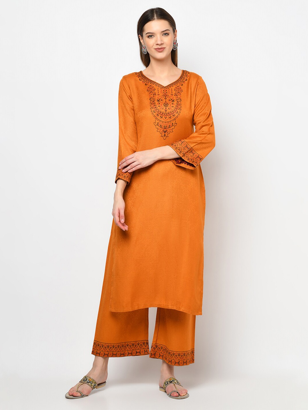 

Safaa Mustard & Brown Viscose Rayon Unstitched Dress Material