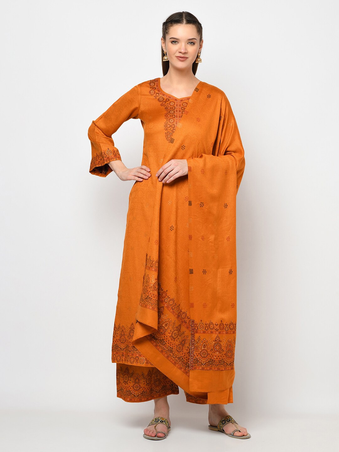 

Safaa Mustard & Green Woven Design Viscose Rayon Unstitched Dress Material