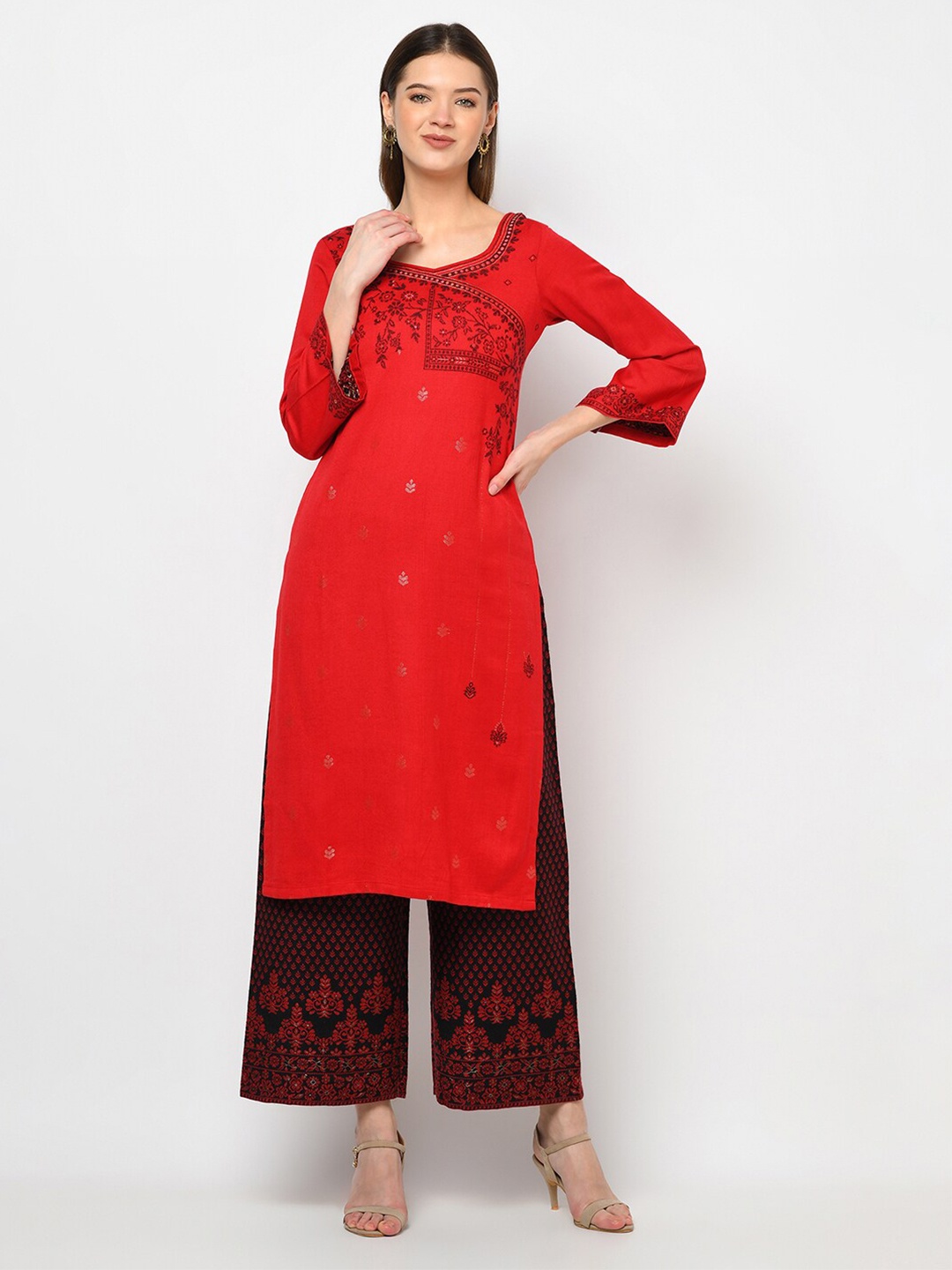 

Safaa Red & Black Viscose Rayon Unstitched Dress Material