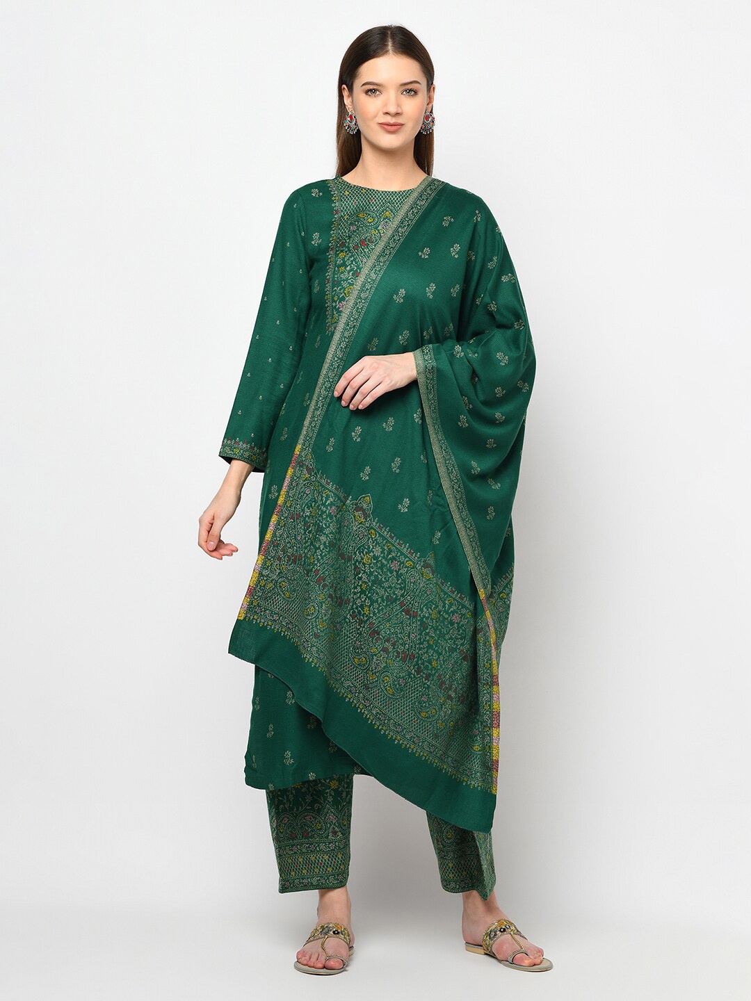 

Safaa Green & Yellow Viscose Rayon Unstitched Dress Material