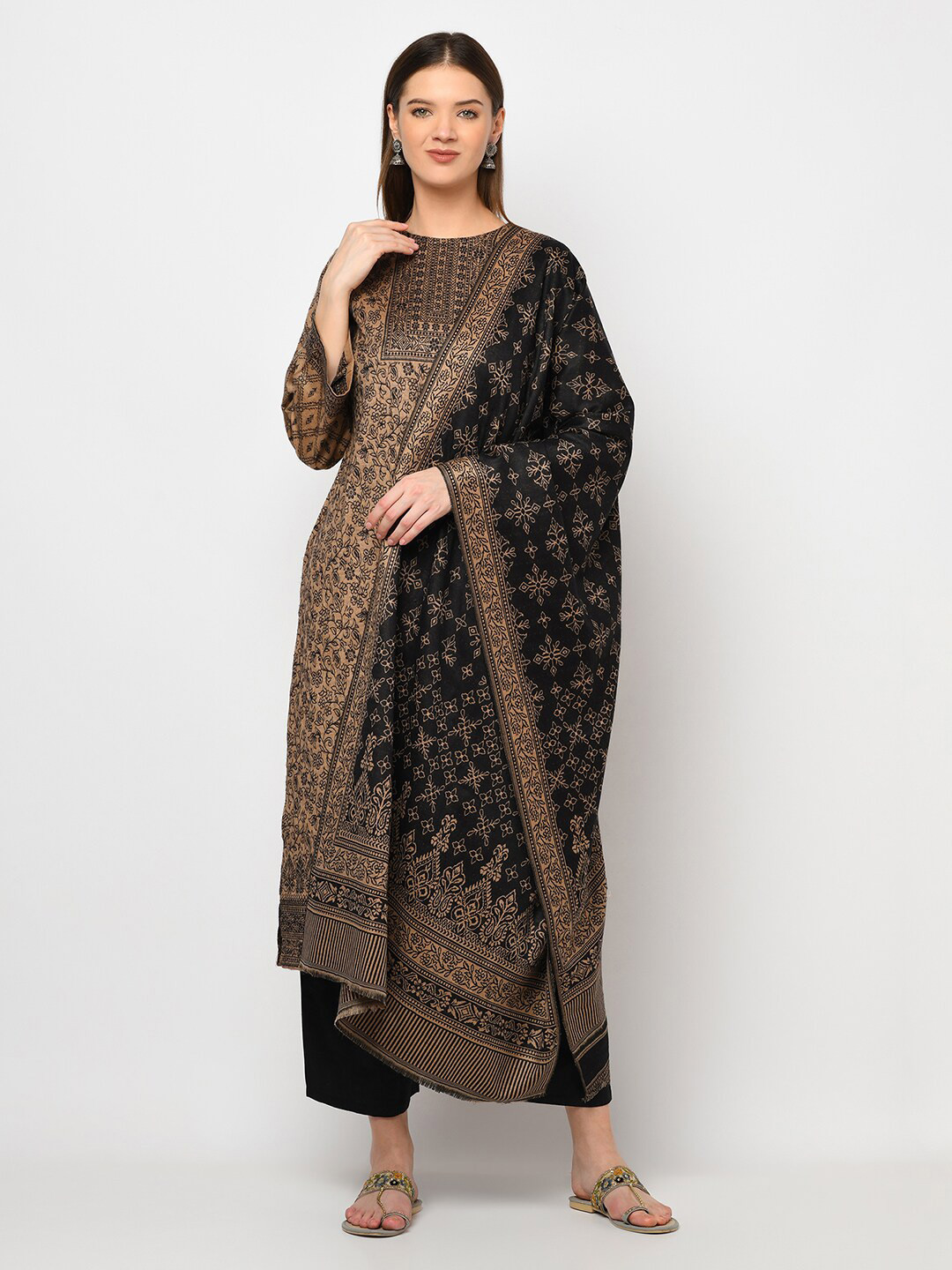 

Safaa Brown & Black Viscose Rayon Unstitched Dress Material