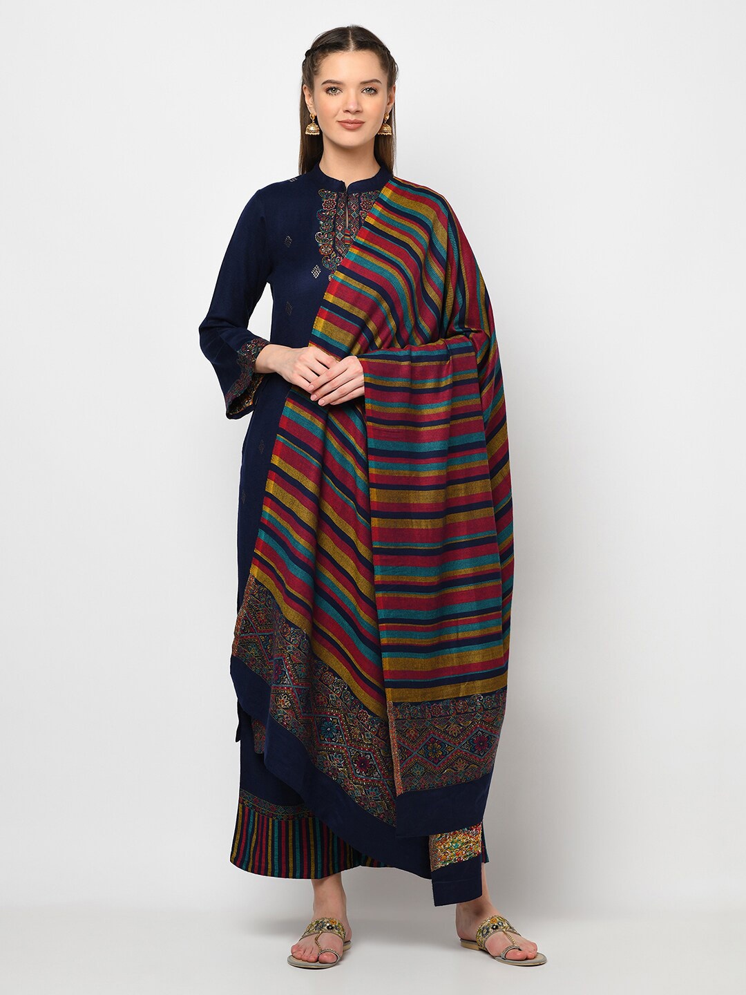 

Safaa Women Navy Blue Ethnic Motifs Woven Designed Unstitched Dress Material