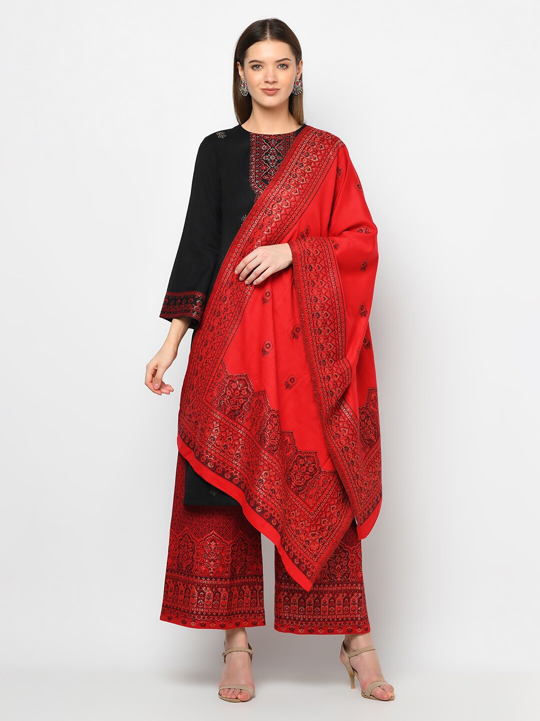 

Safaa Black & Red Acro Wool Unstitched Dress Material