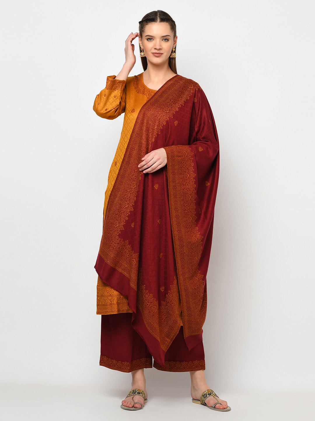 

Safaa Mustard & Maroon Woven Design Viscose Rayon Unstitched Dress Material
