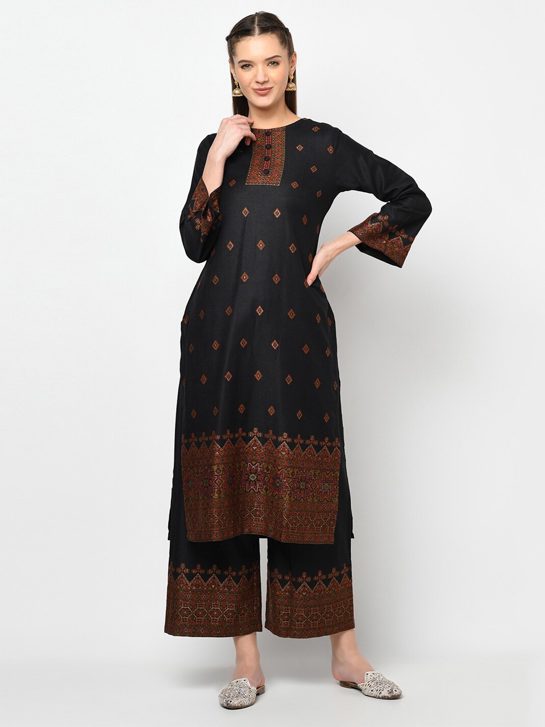

Safaa Black & Rust Viscose Rayon Unstitched Dress Material