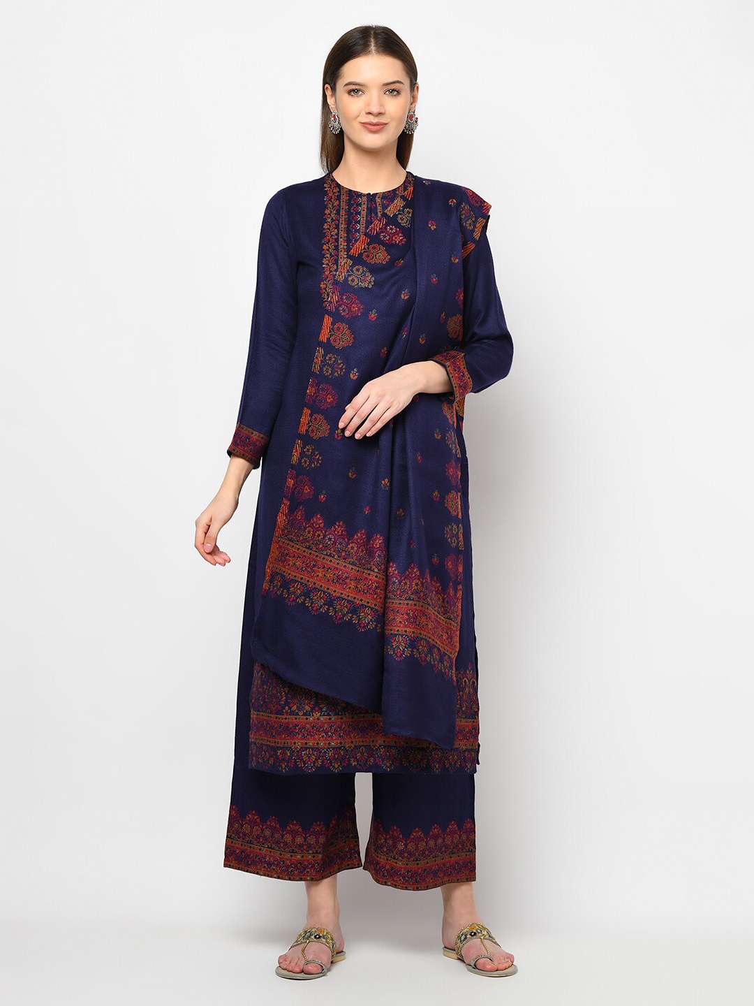 

Safaa Navy Blue & Red Viscose Rayon Unstitched Dress Material