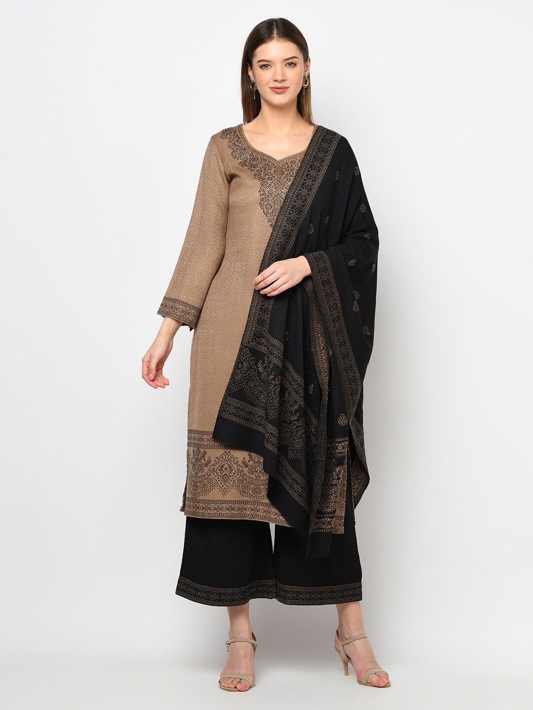 

Safaa Brown & Black Viscose Rayon Unstitched Dress Material