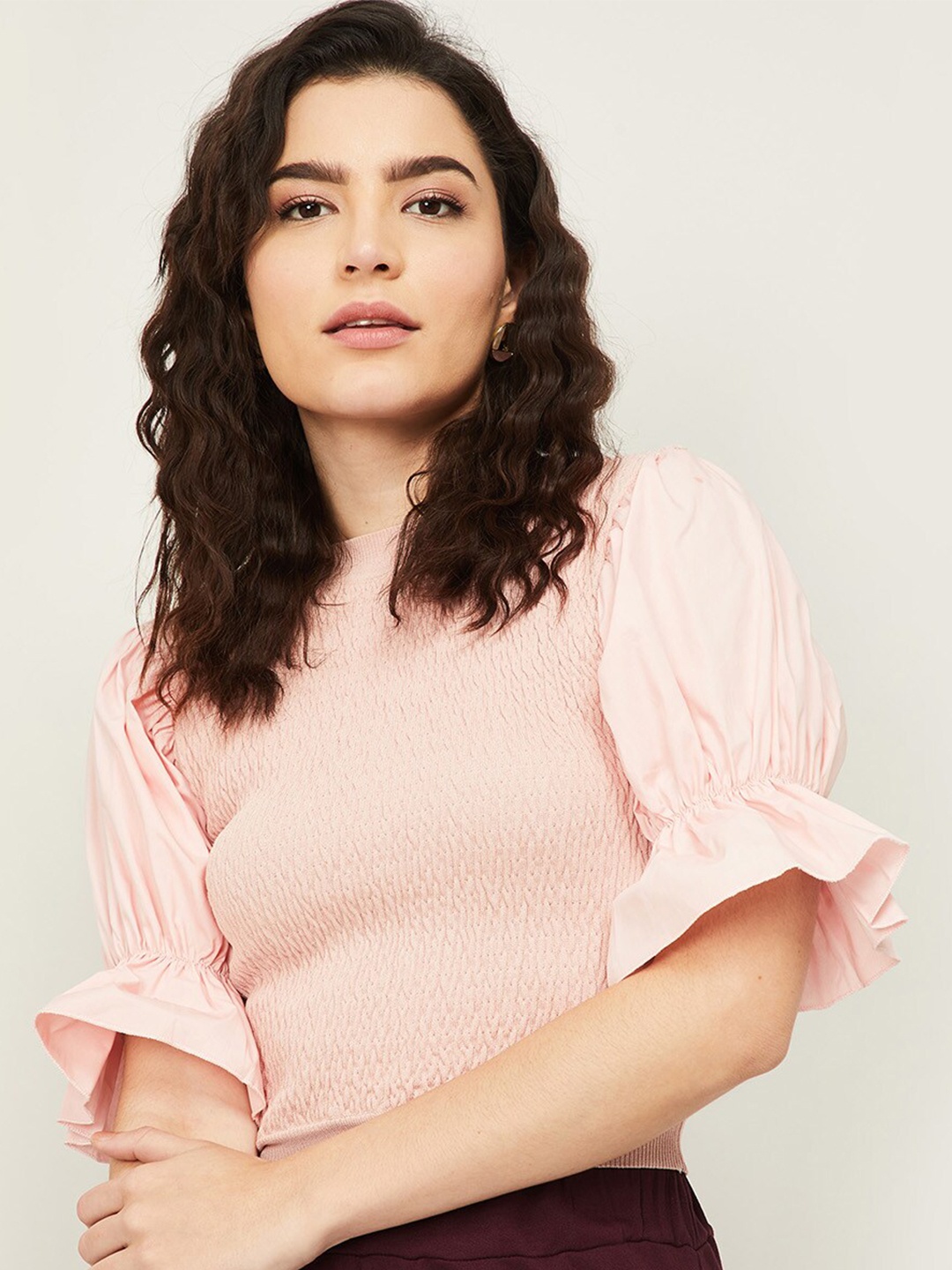 

Ginger by Lifestyle Pink Self Designed Regular Top
