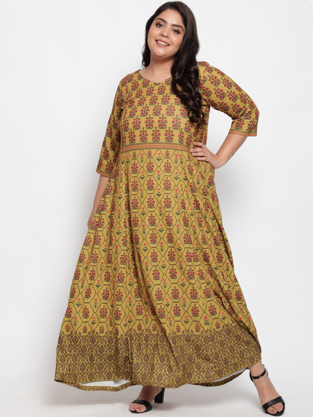 

Amydus Plus Size Women Mustard Yellow Ethnic Motifs Maxi Dress
