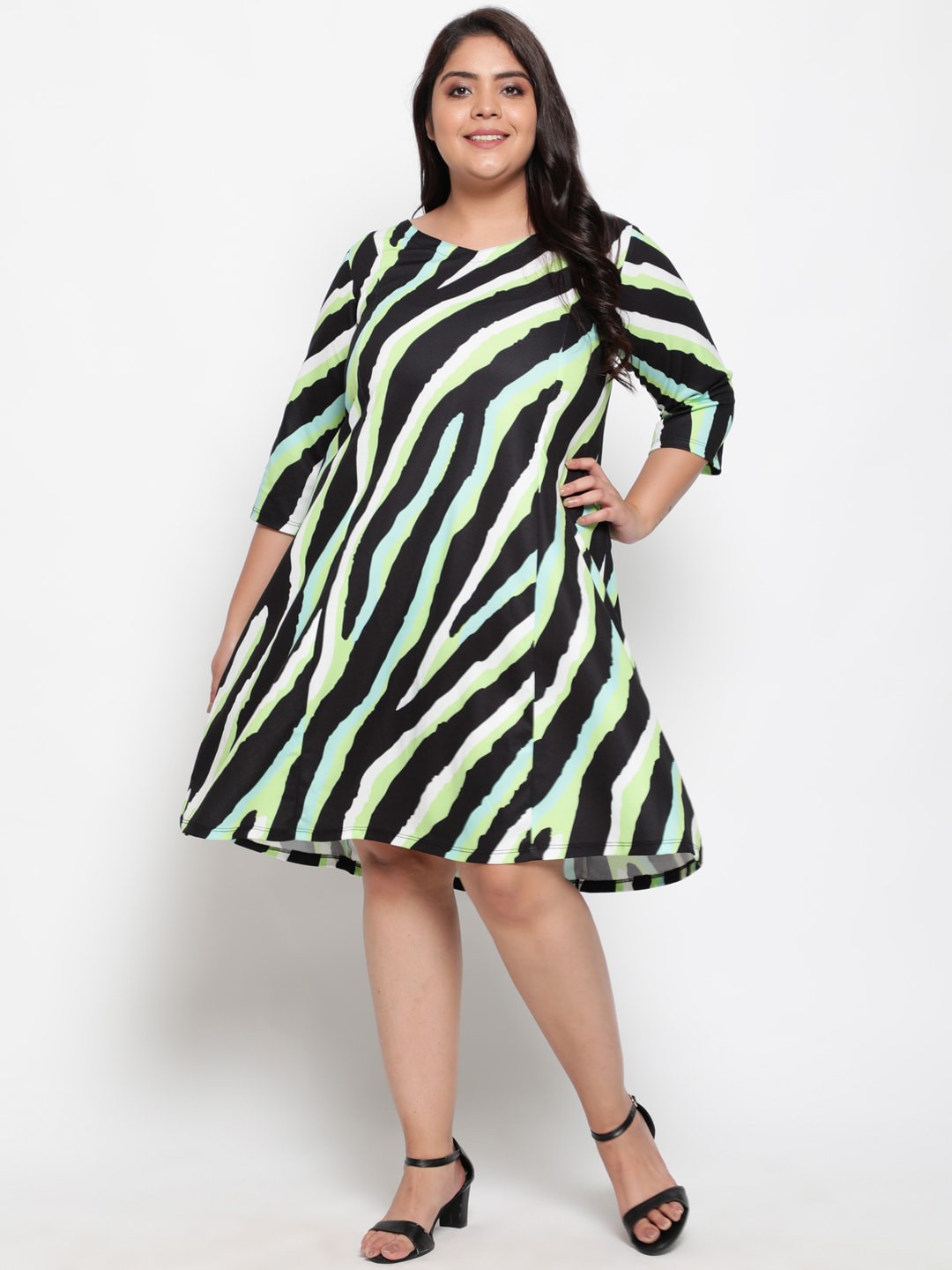 

Amydus Plus Size Women Green & Black Striped A-Line Dress