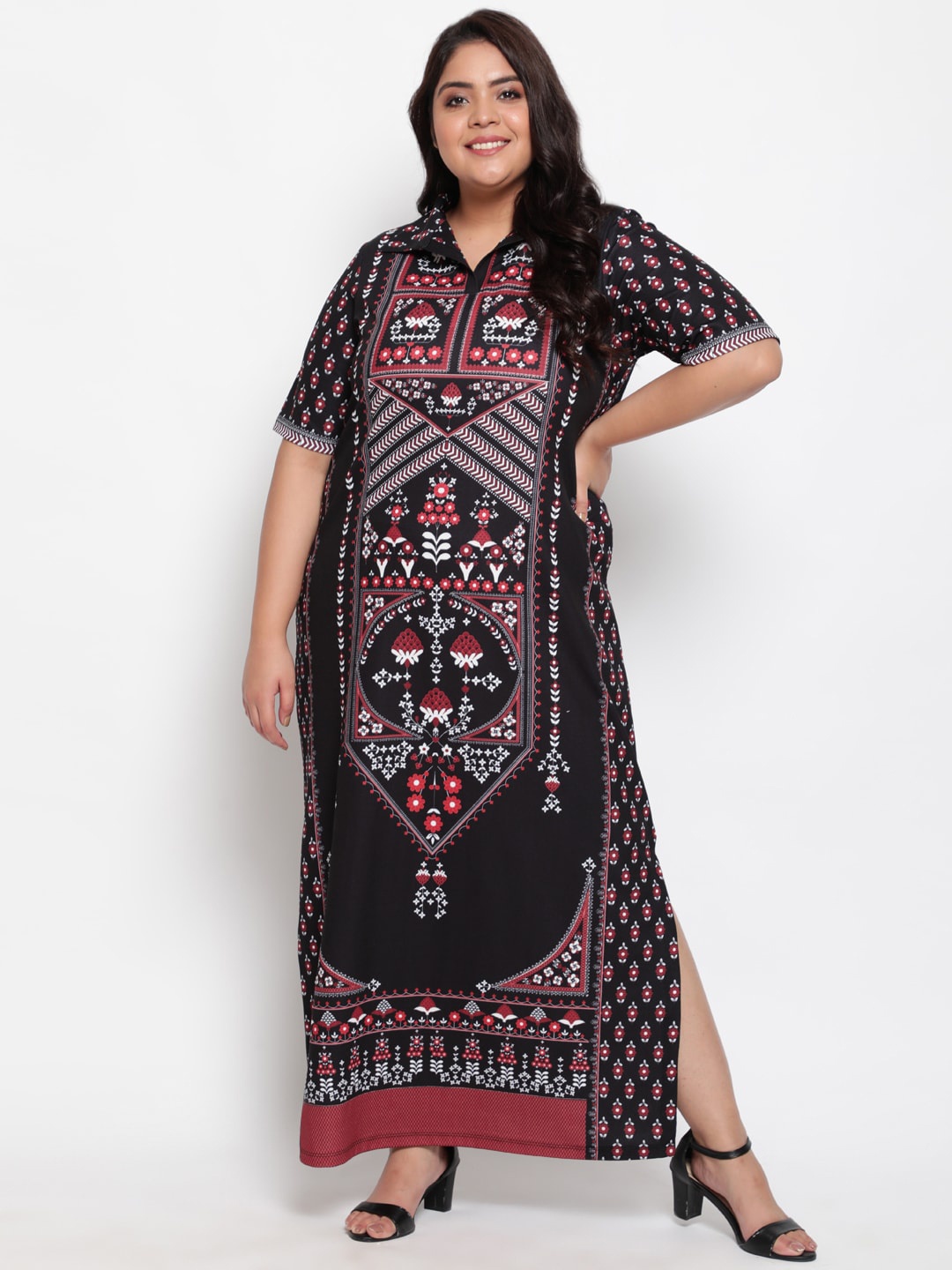 

Amydus Women Plus Size Black Ethnic Motifs Maxi Dress