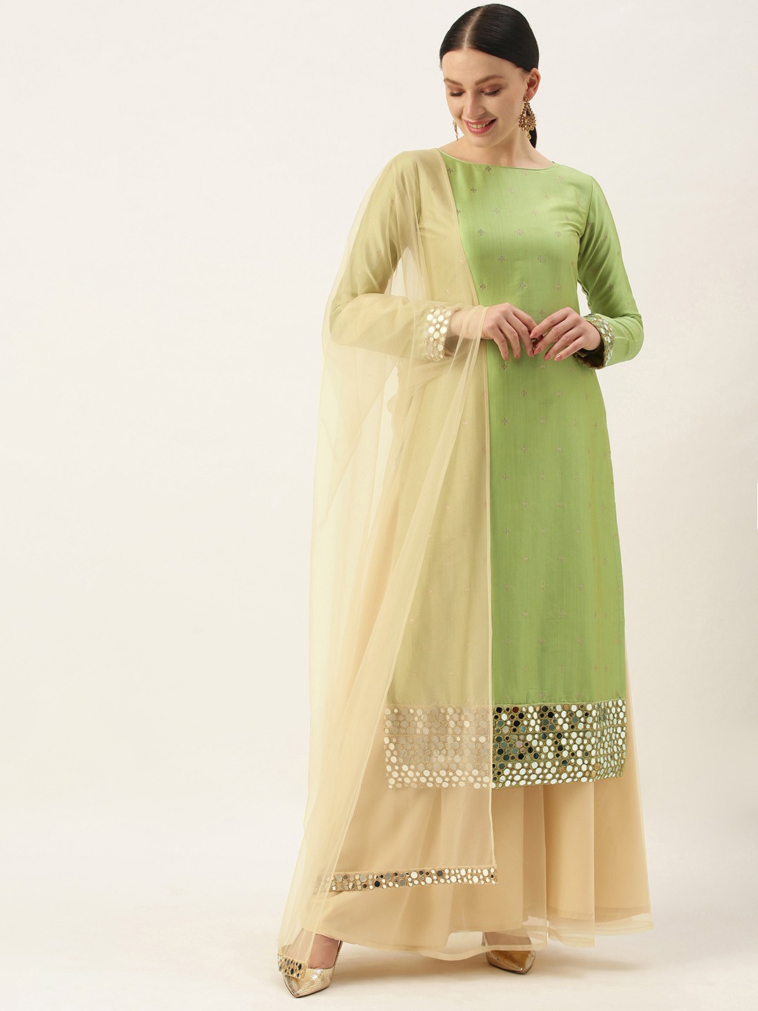 

Ethnovog Women Green Regular Kurta with Sharara With Dupatta