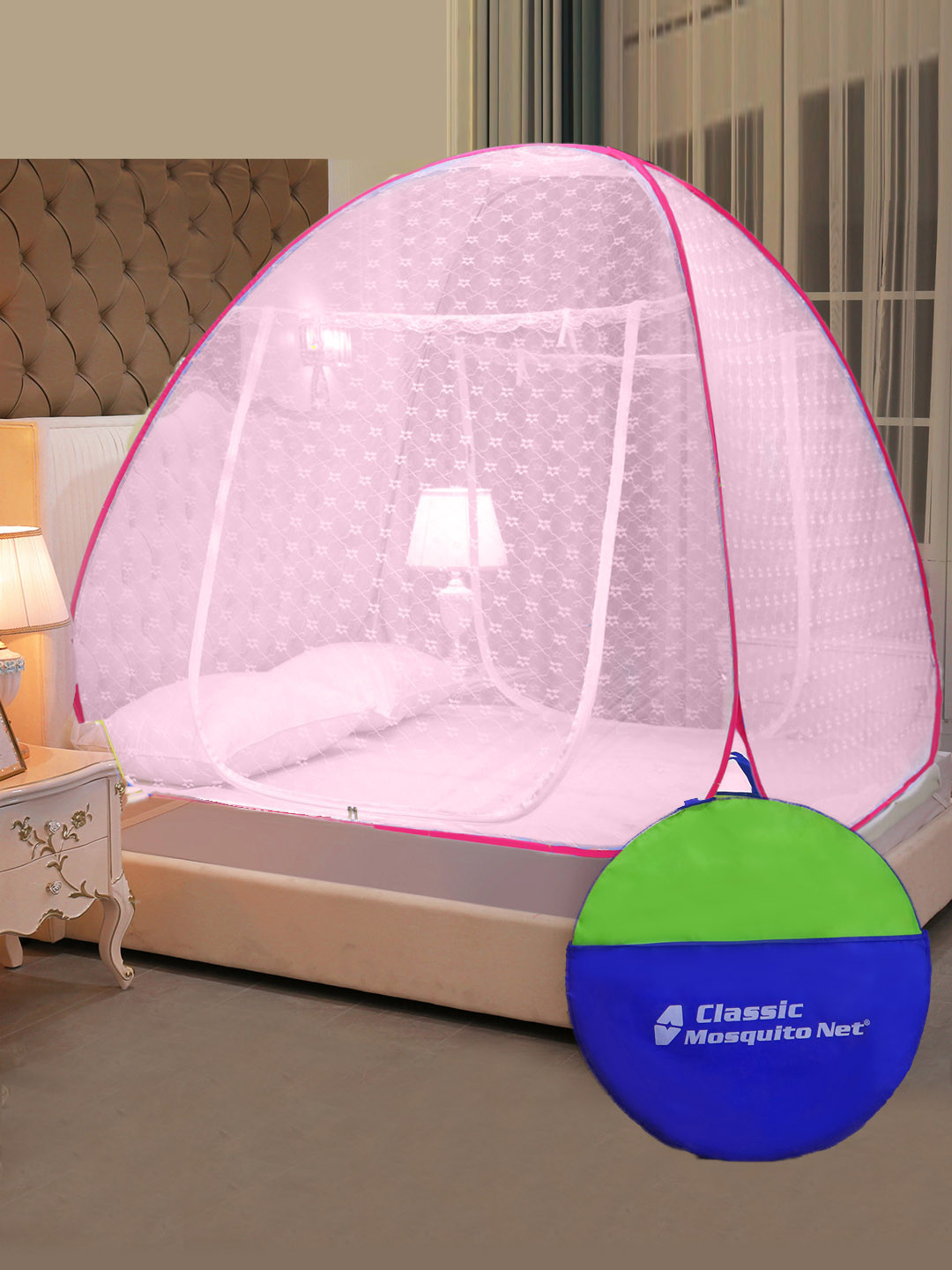 

Classic Mosquito Net Pink Jaquard Super King Size Double Bed Mosquito Net