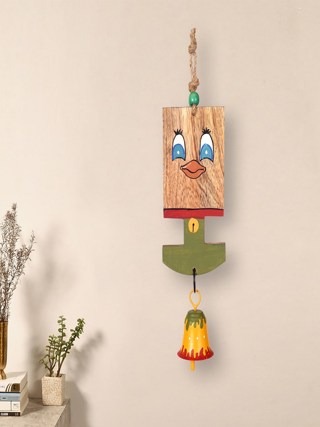 

AAKRITI ART CREATIONS Biege & Green Tweety Bird Wind Chime, Beige