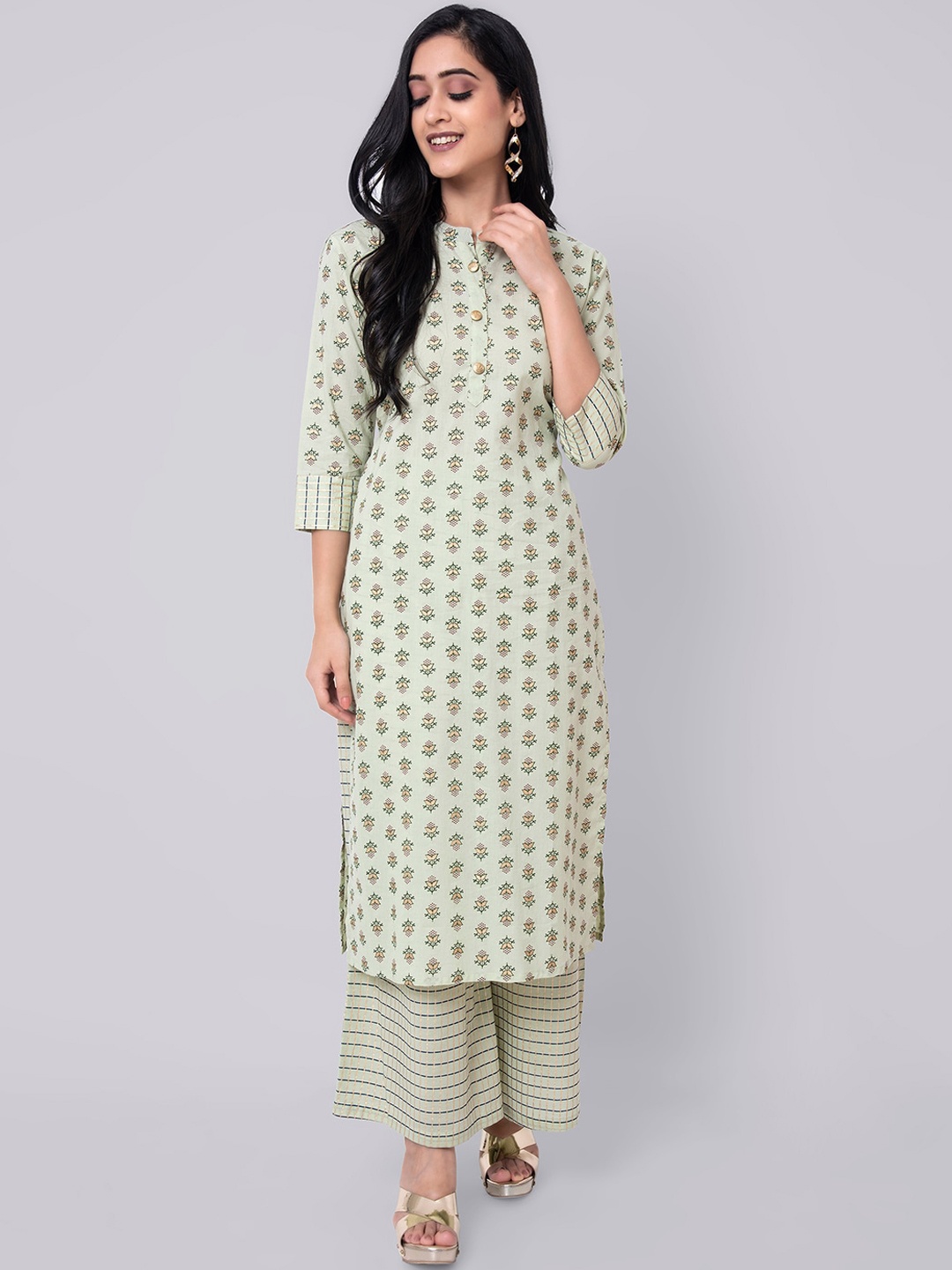 

Wodreams Women Green Ethnic Motifs Printed Regular Pure Cotton Kurta with Palazzos