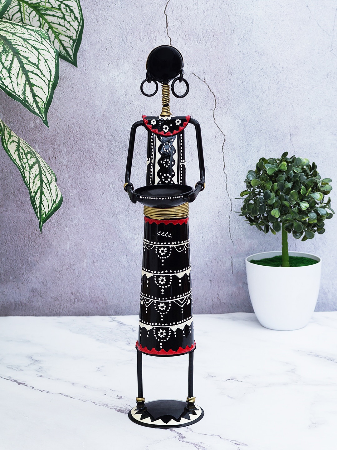 

Golden Peacock Black & White Handcrafted Iron Village Lady Showpiece