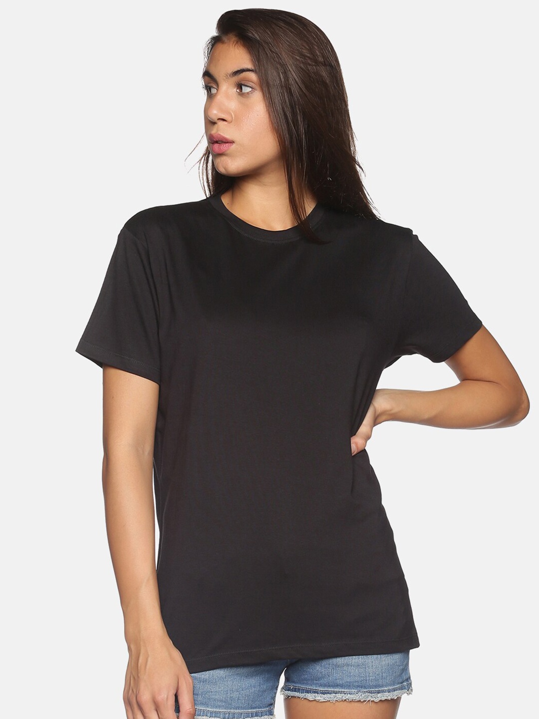 

BEVERLY BLUES Women Black Slim Fit T-shirt