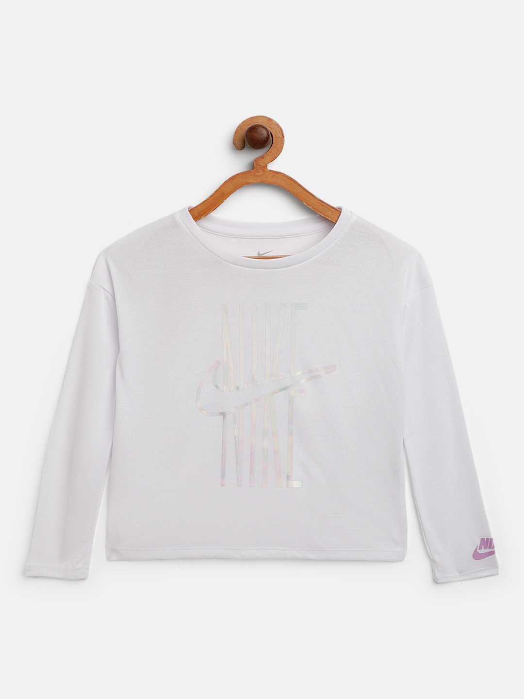 

Nike Girls White Iridescent Logo Printed Boxy T-Shirt
