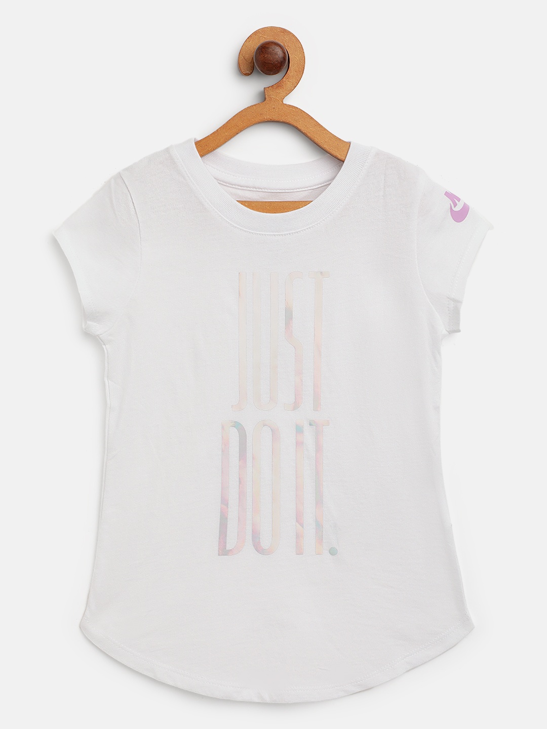 

Nike Girls White Iridescent Logo Printed Cotton T-Shirt