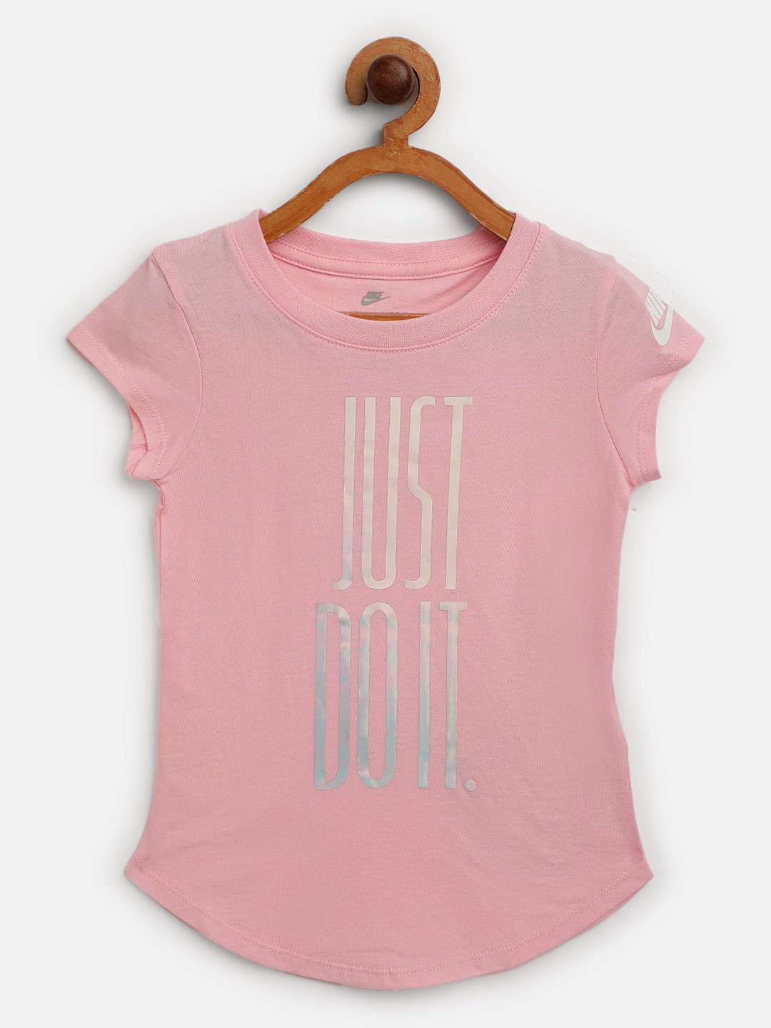 

Nike Girls Pink Iridescent Logo Printed Cotton T-Shirt