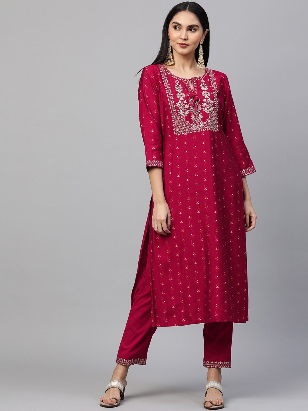 

FASHOR Women Pink Printed Regular Kurta with Trousers