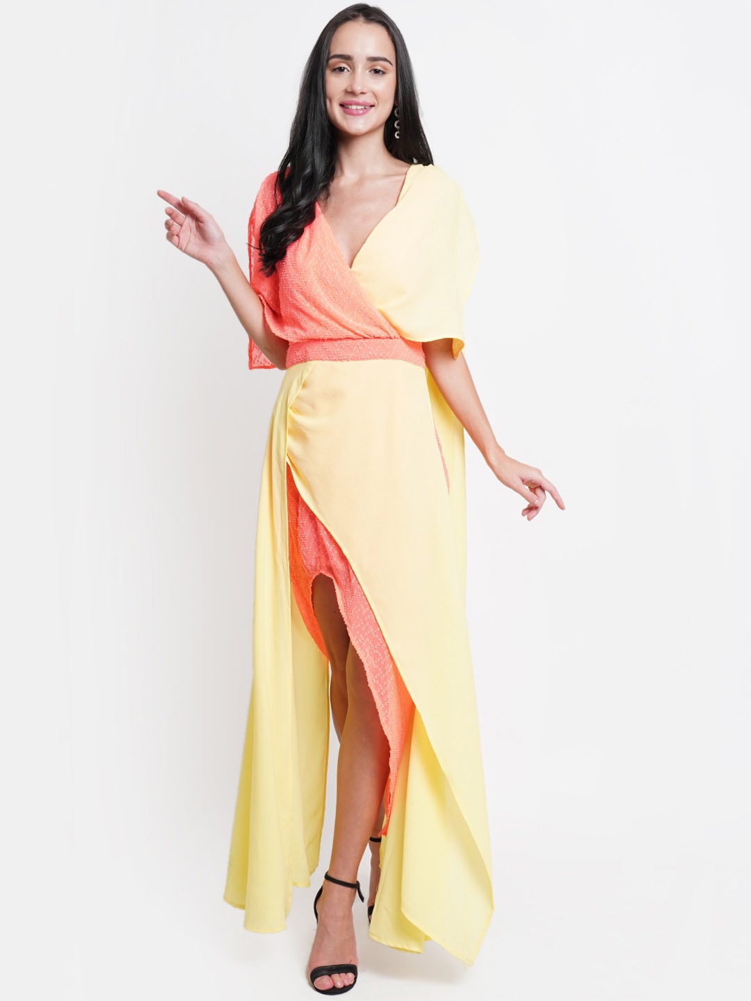 

DODO & MOA Yellow & Orange Colourblocked Crepe Maxi Dress