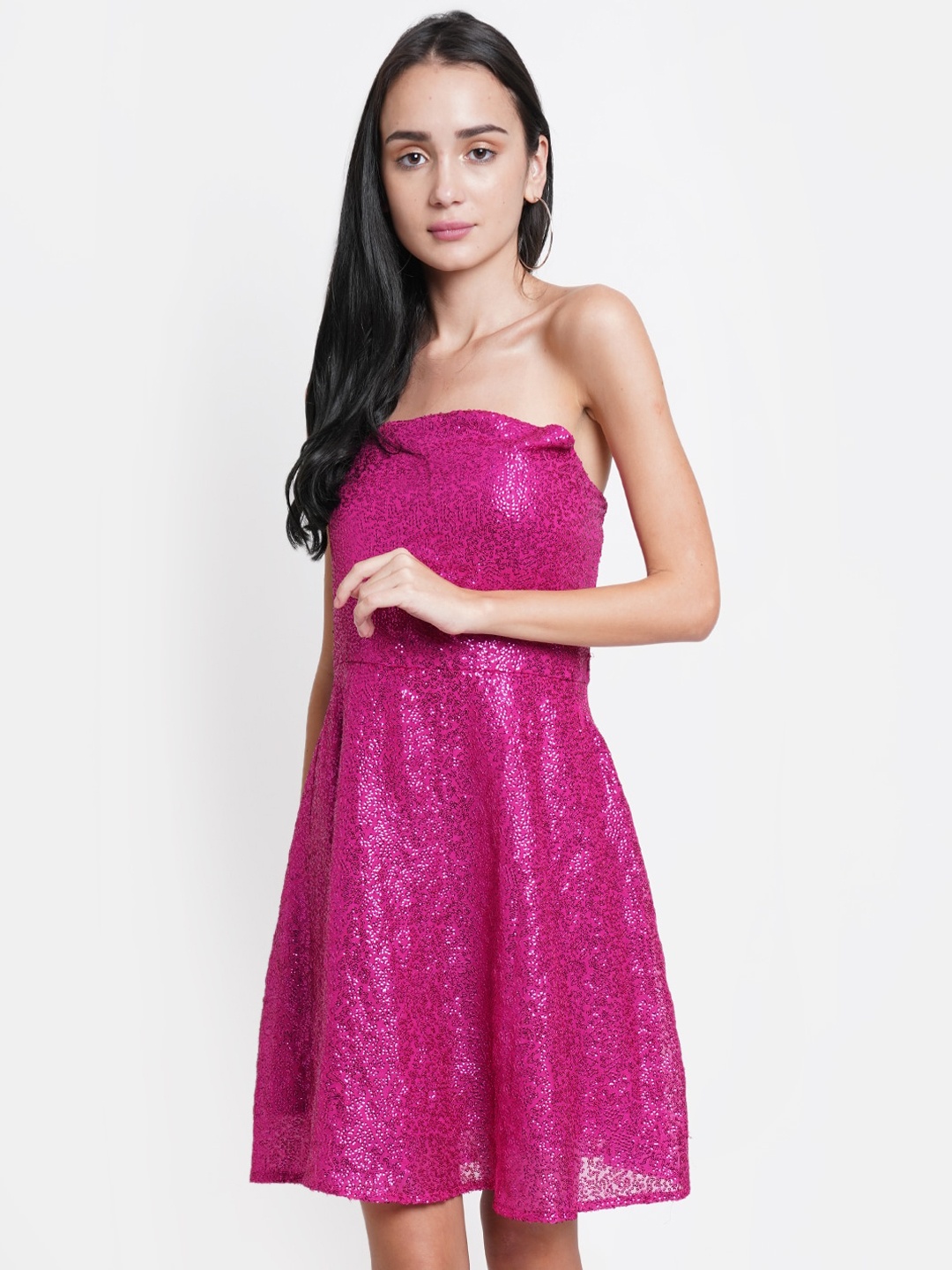 

DODO & MOA Pink Embellished Sequinned Off-Shoulder Dress