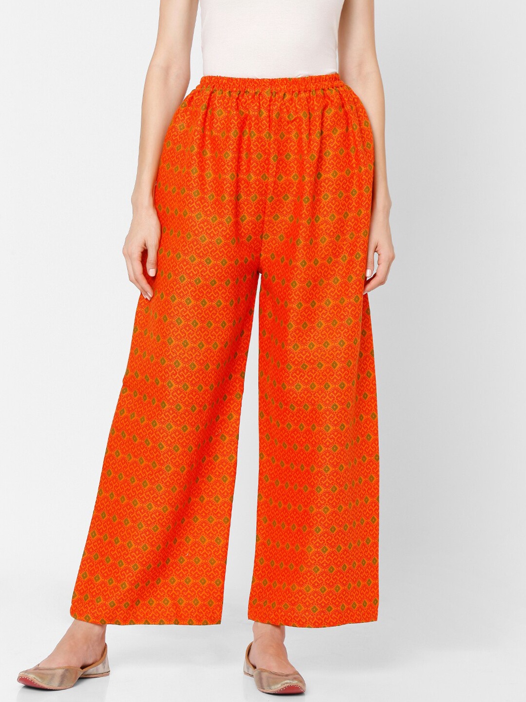 

SALWAR STUDIO Women Orange Pure Cotton Printed Palazzo