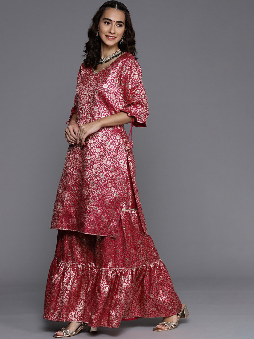

Chhabra 555 Pink & Silver-Toned Banarasi Unstitched Dress Material