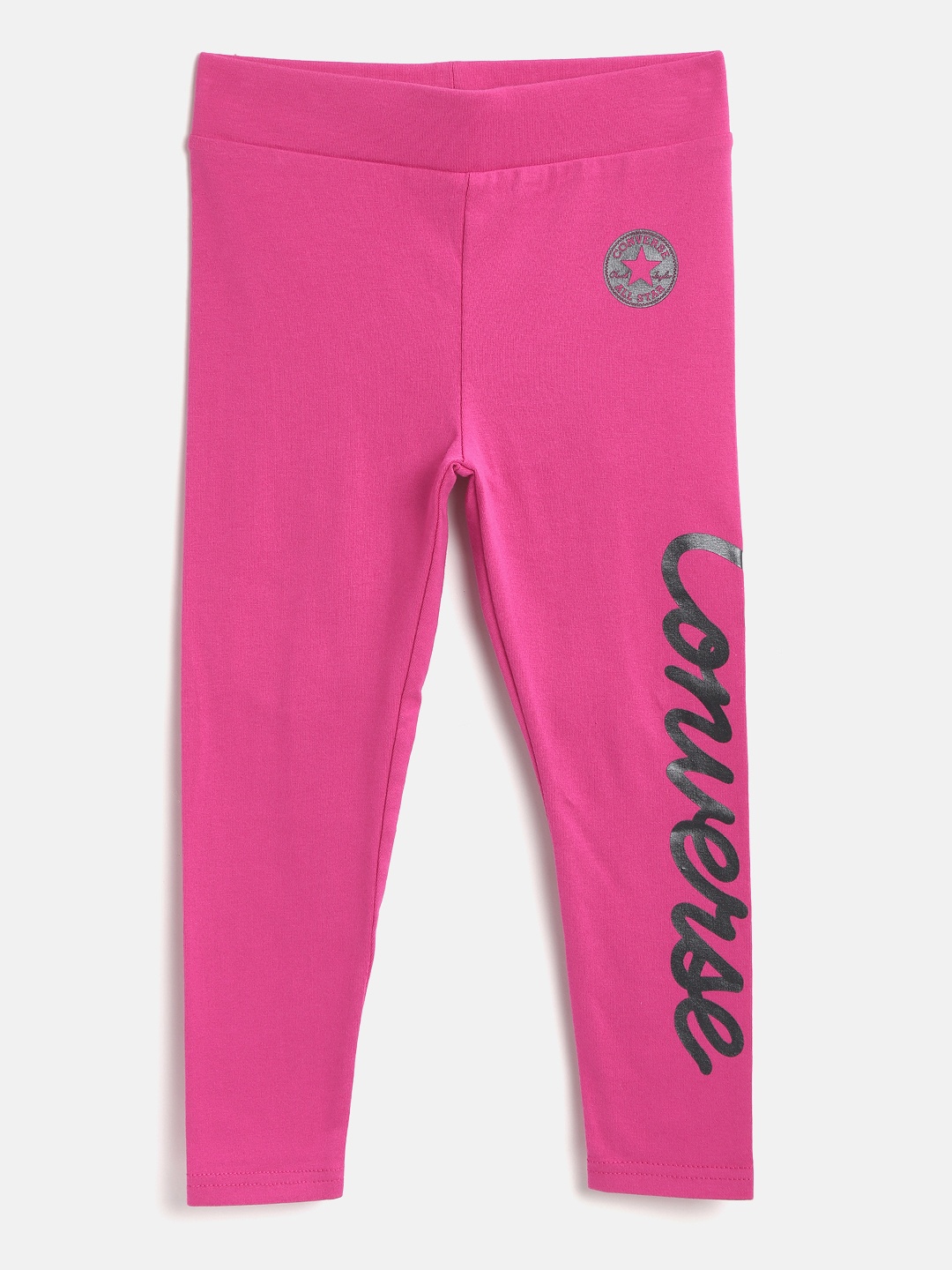 

Converse Girls Pink & Black Brand Logo Metallic Ink Print Ankle-Length Leggings