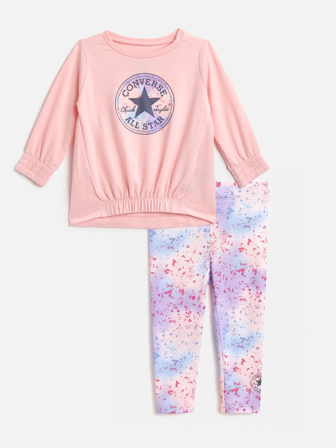 

Converse Girls Peach-Coloured & Purple Printed Sweatshirt with Leggings