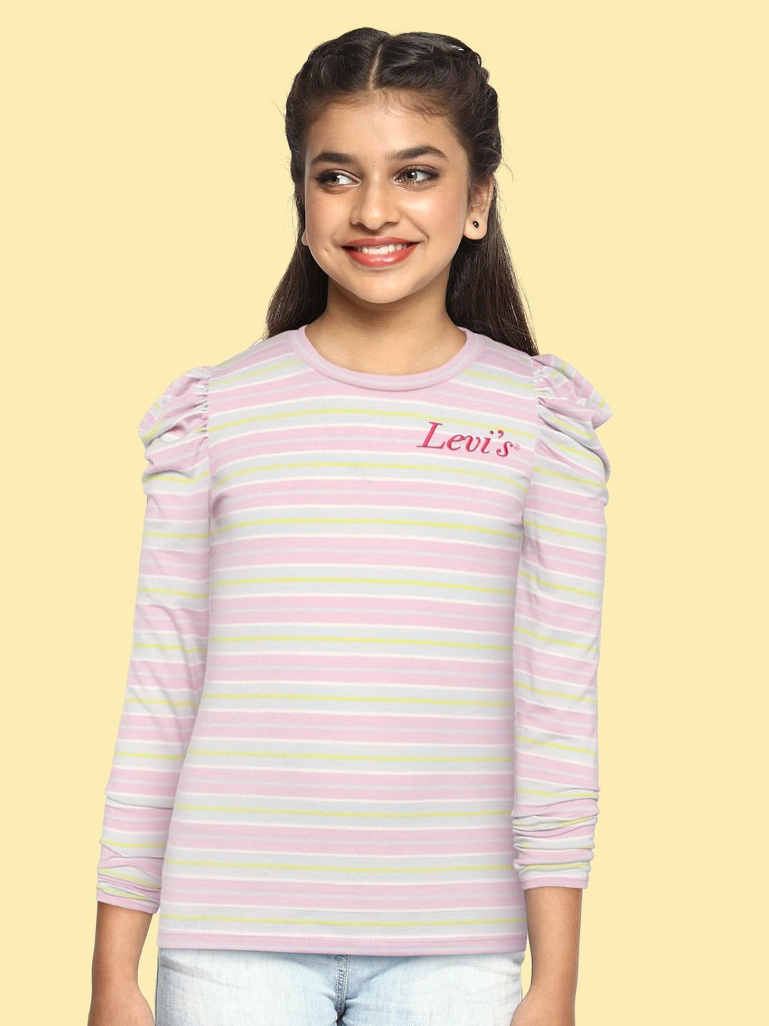 

Levis Girls Pink & Green Striped T-shirt