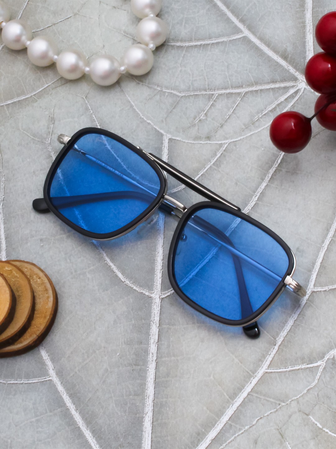 

Ted Smith Unisex Blue Lens Aviator Sunglasses with UV Protected Lens STAR_C4