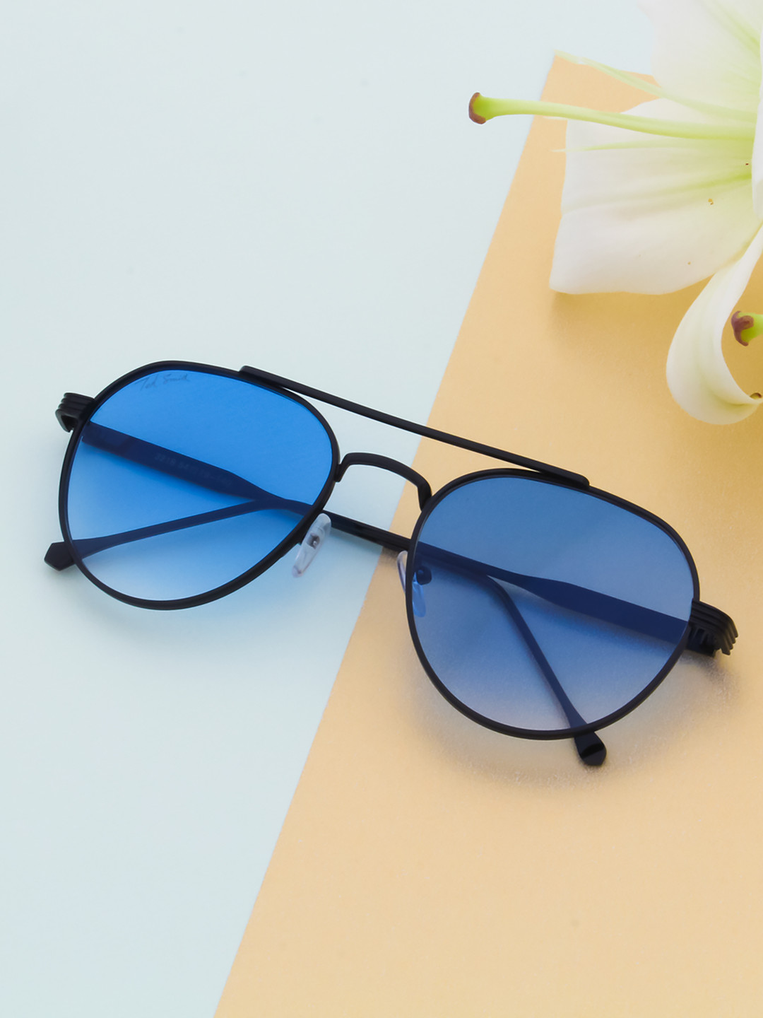 

Ted Smith Unisex Blue Lens & Black Aviator Sunglasses with UV Protected Lens BAMB_C5