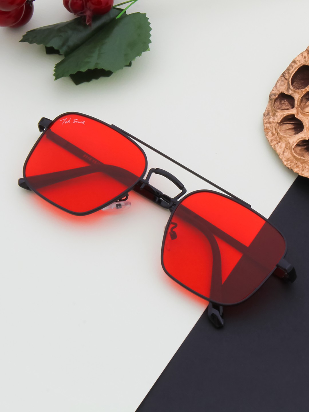 

Ted Smith Unisex Red Lens Aviator Sunglasses with UV Protected Lens CARAVAN_C5