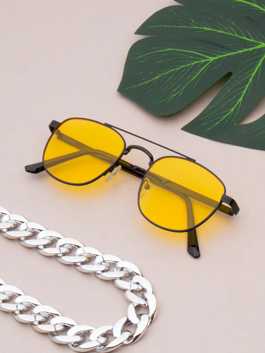 

Ted Smith Unisex Yellow Lens & Black Aviator Sunglasses with UV Protected Lens JOHNY_C1