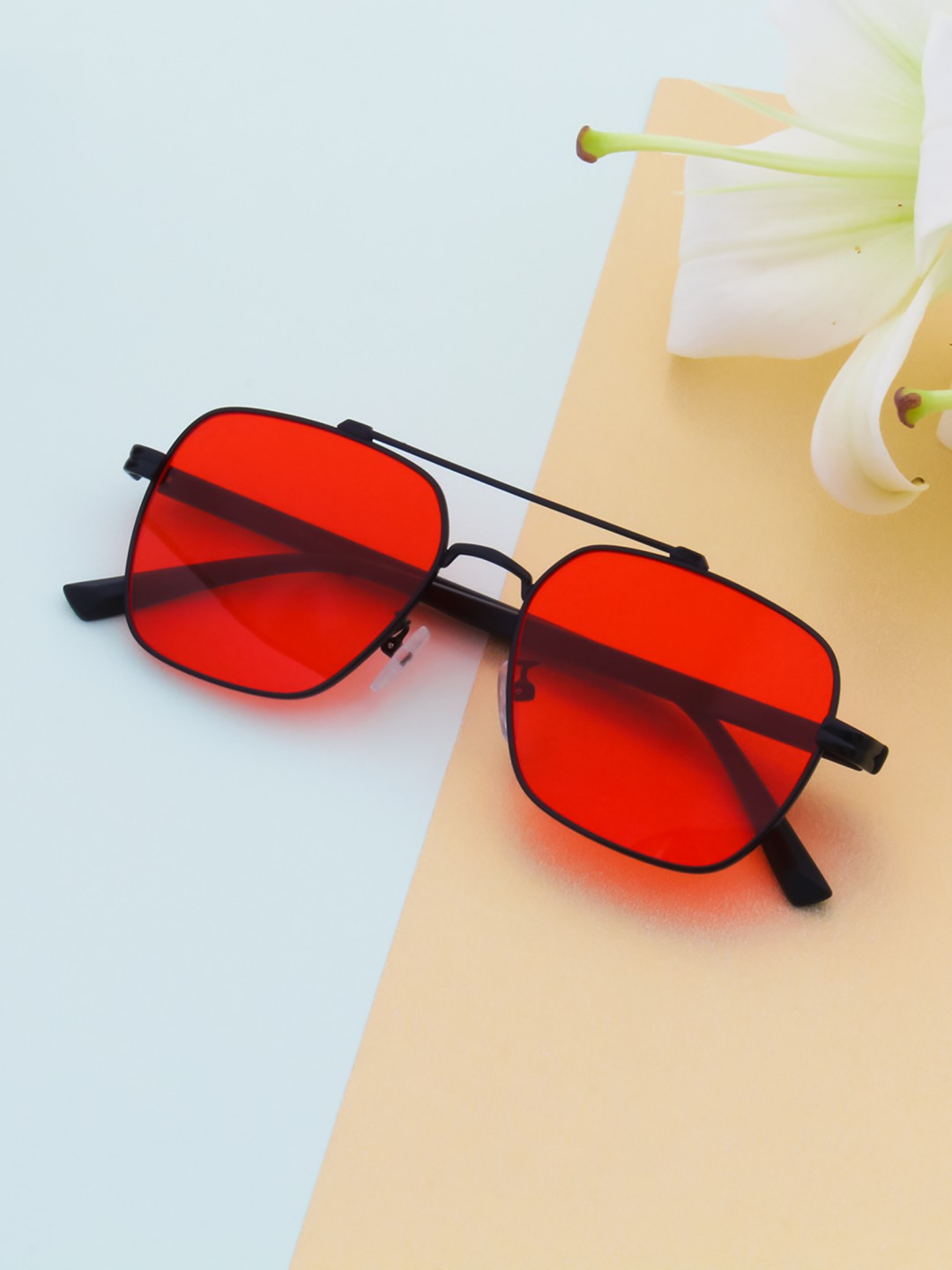 

Ted Smith Unisex Red Lens & Black Aviator Sunglasses with UV Protected Lens ATLAS_C1