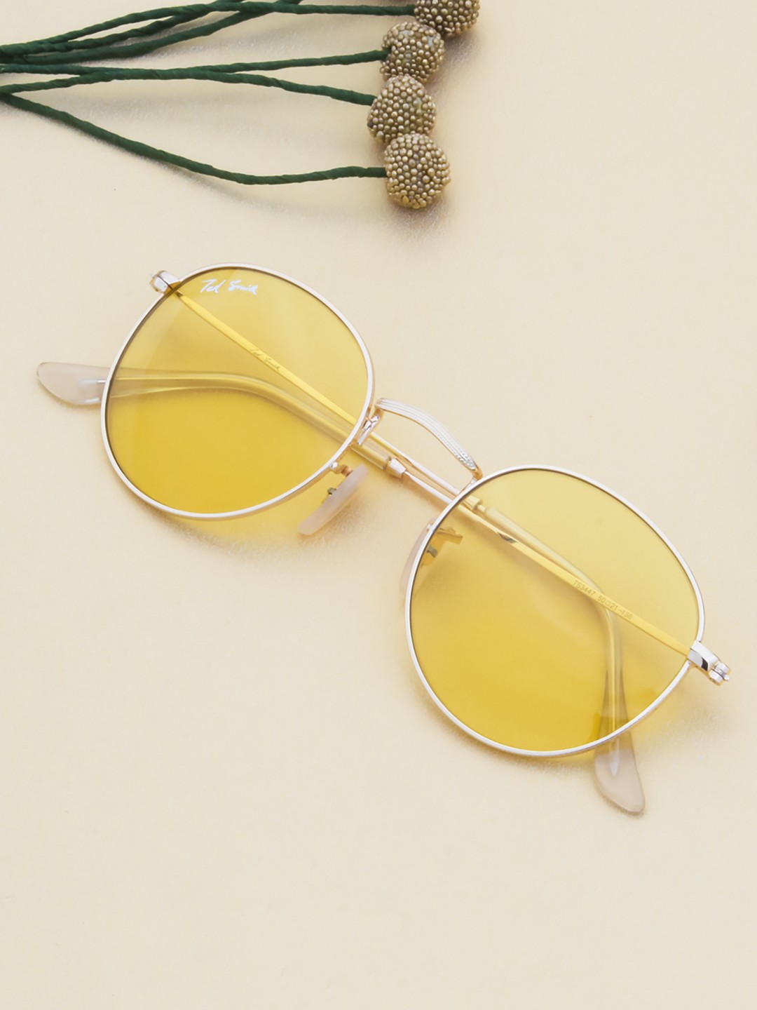 

Ted Smith Unisex Yellow Lens & Gold-Toned Round Sunglasses with UV Protected Lens MOON_C21