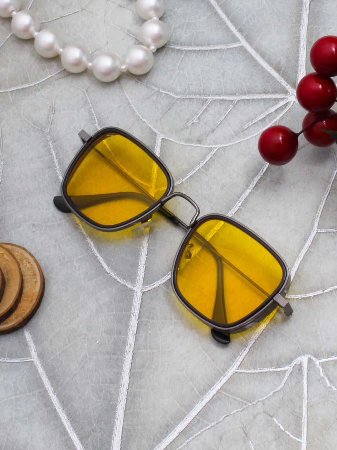 

Ted Smith Unisex Yellow Lens Square Sunglasses with UV Protected Lens MOKSHA_C2