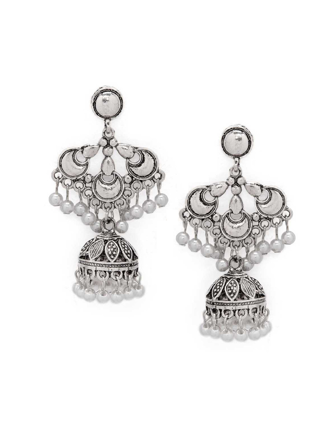 

Anouk Silver-Toned Dome Shaped Jhumkas Earrings