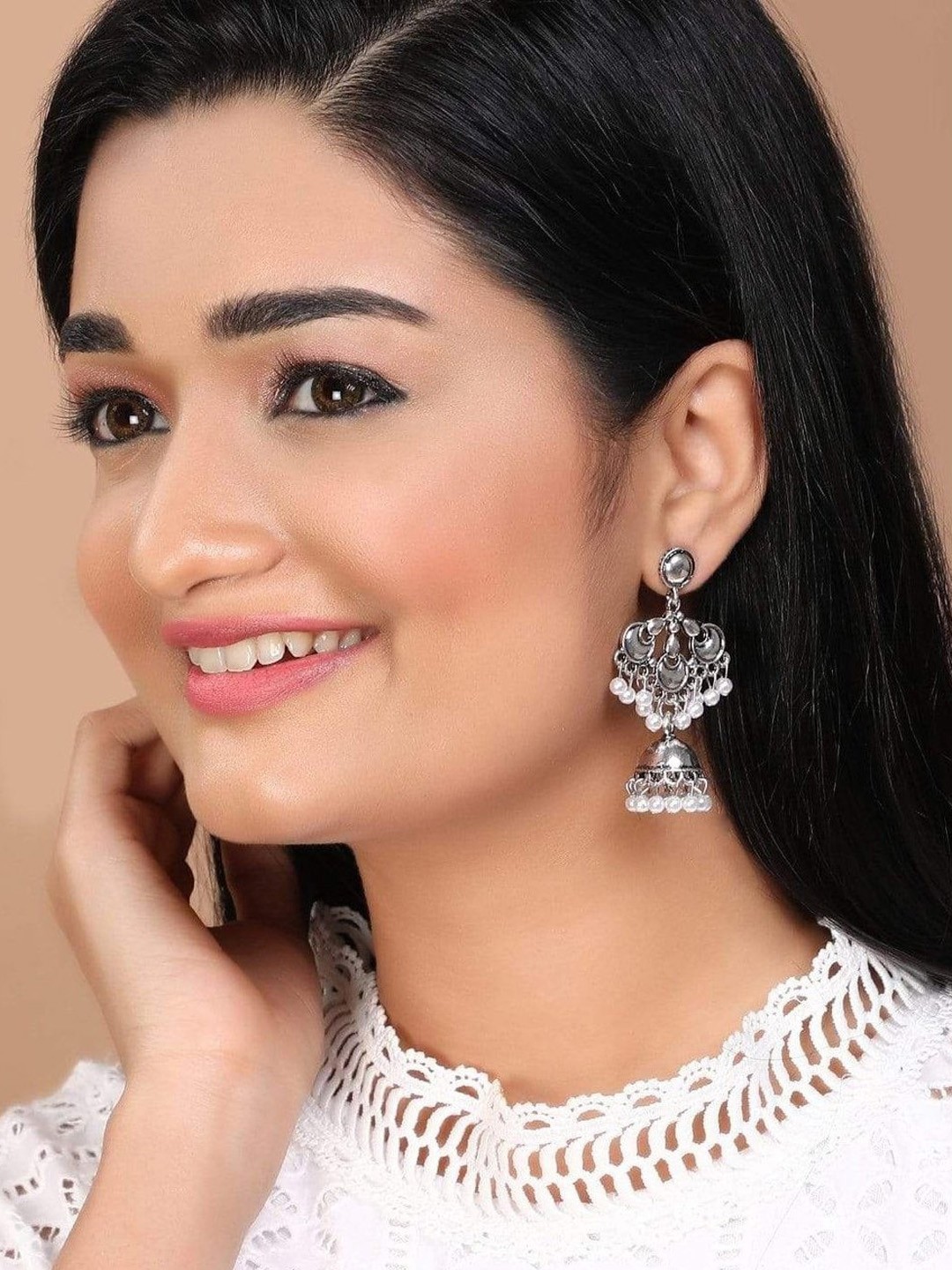 

Anouk Silver-Plated Oxidised Handcrafted Dome Shaped Jhumkas
