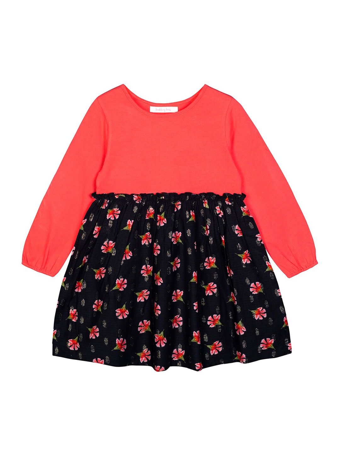 

Budding Bees Black & Coral Orange Floral Dress