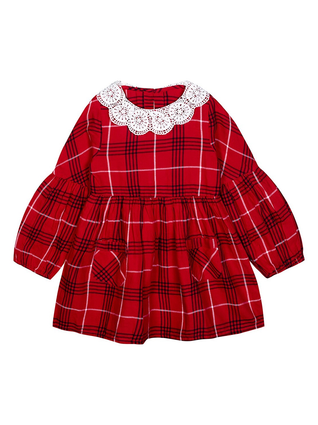 

Budding Bees Red Checked A-Line Dress