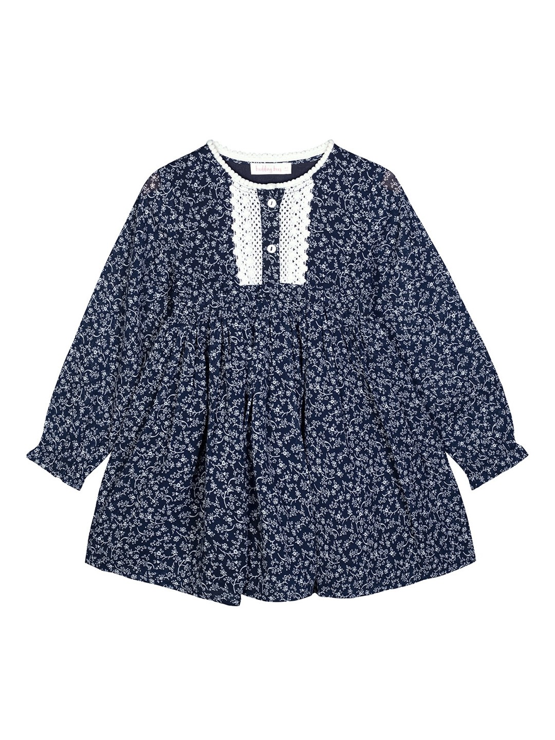 

Budding Bees Girls Navy Blue Floral Georgette Dress