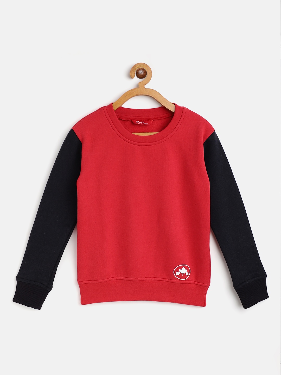 

Rute Girls Red & Navy Blue Colourblocked Cotton Fleece Pullover