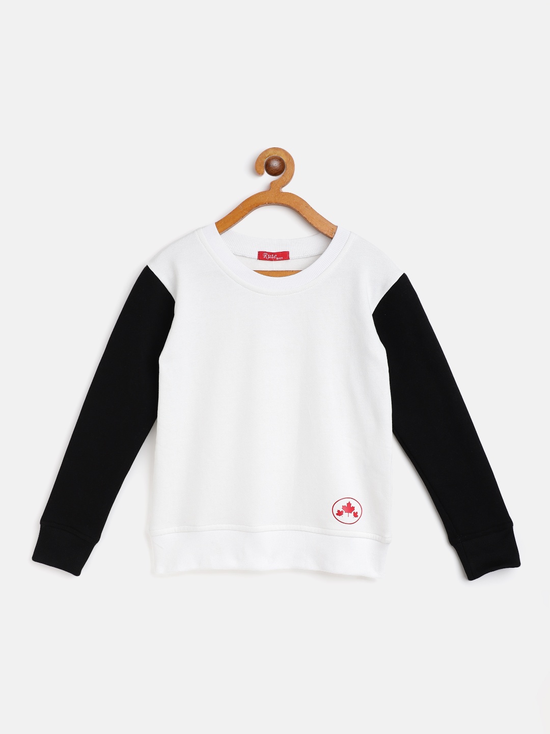 

Rute Girls White & Black Colourblocked Cotton Fleece Pullover