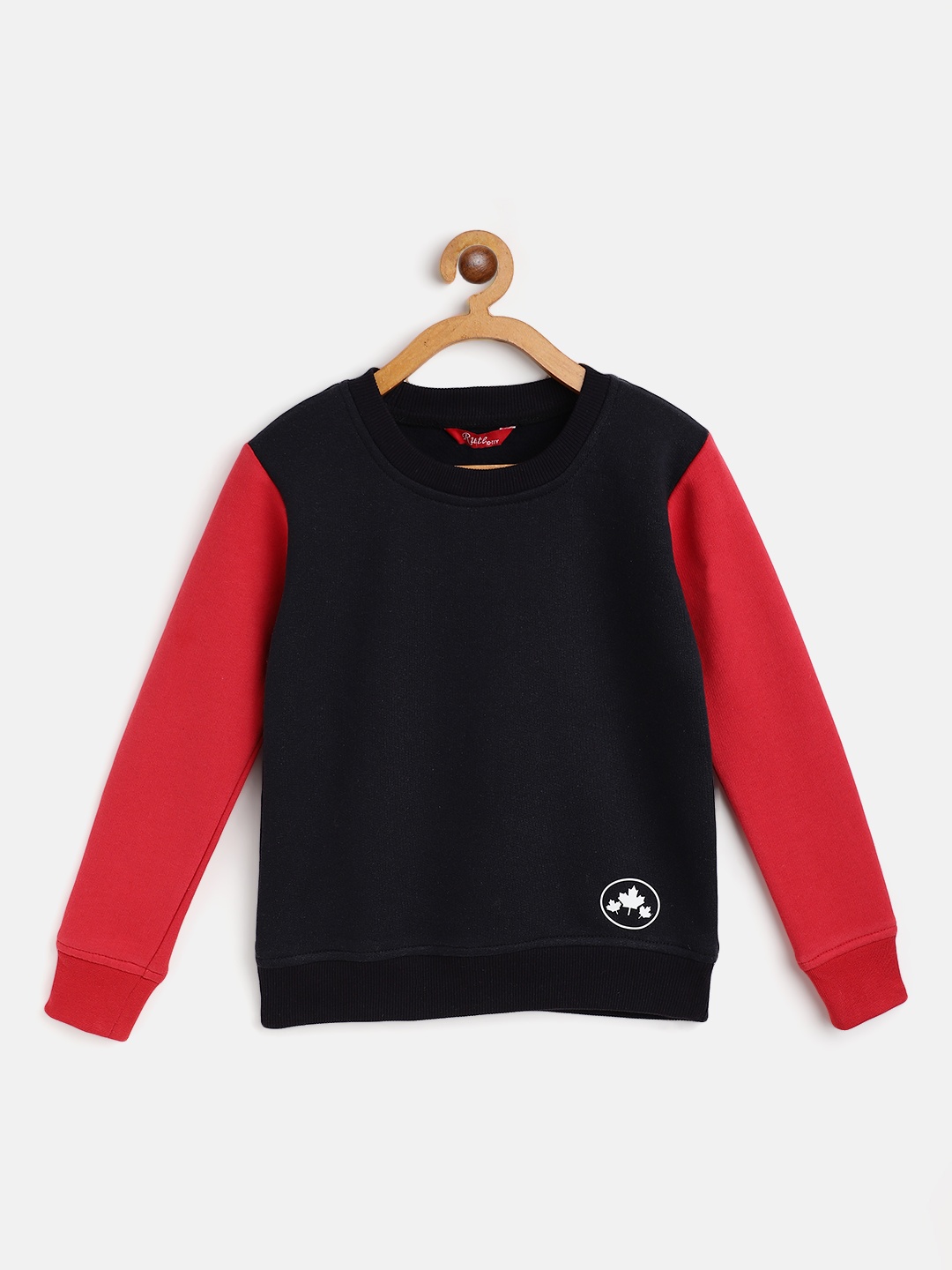 

Rute Girls Navy Blue & Red Colourblocked Cotton Fleece Pullover
